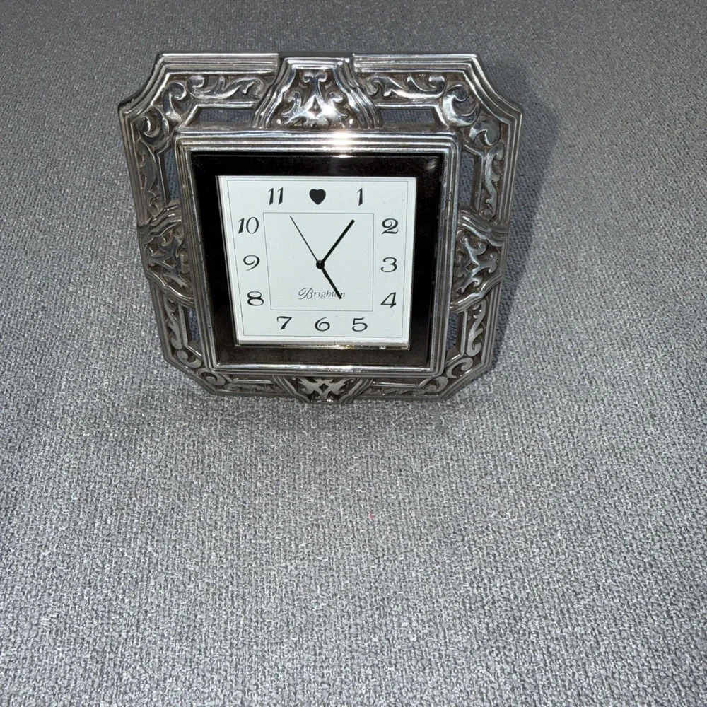 Brighton Silver Plated Tango Square Desk Clock No Battery Travel 4